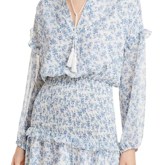 NWT Long Sleeve Smocked Mini Dress Aqua - Picture 1 of 3